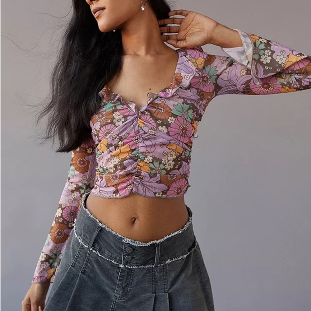 Urban Outfitters Idris Ruffle‎ Blouse Cropped Y2K Medium